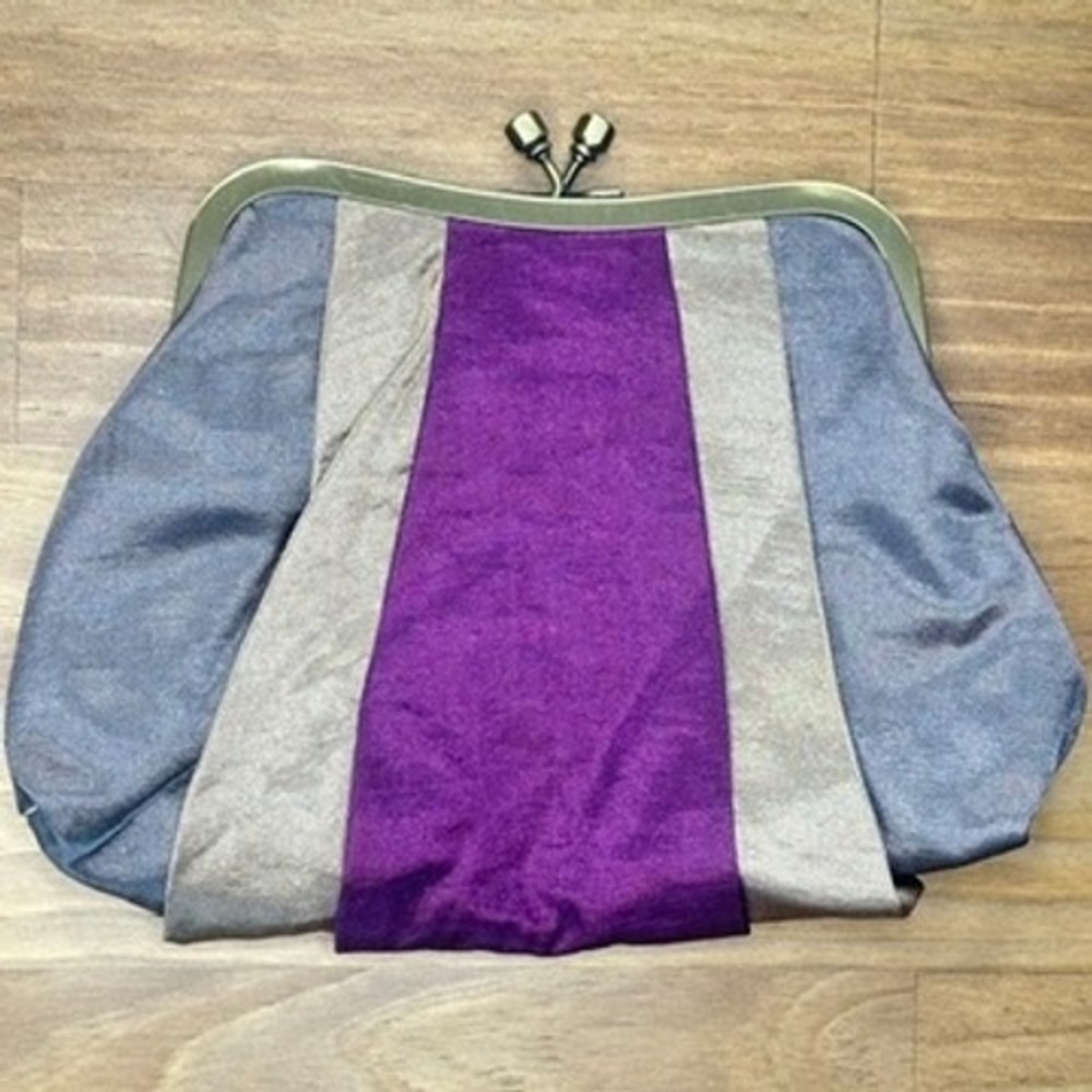 Bath‎ & Body Works Satin Kiss Lock Clutch Purple Gray Evening Bag